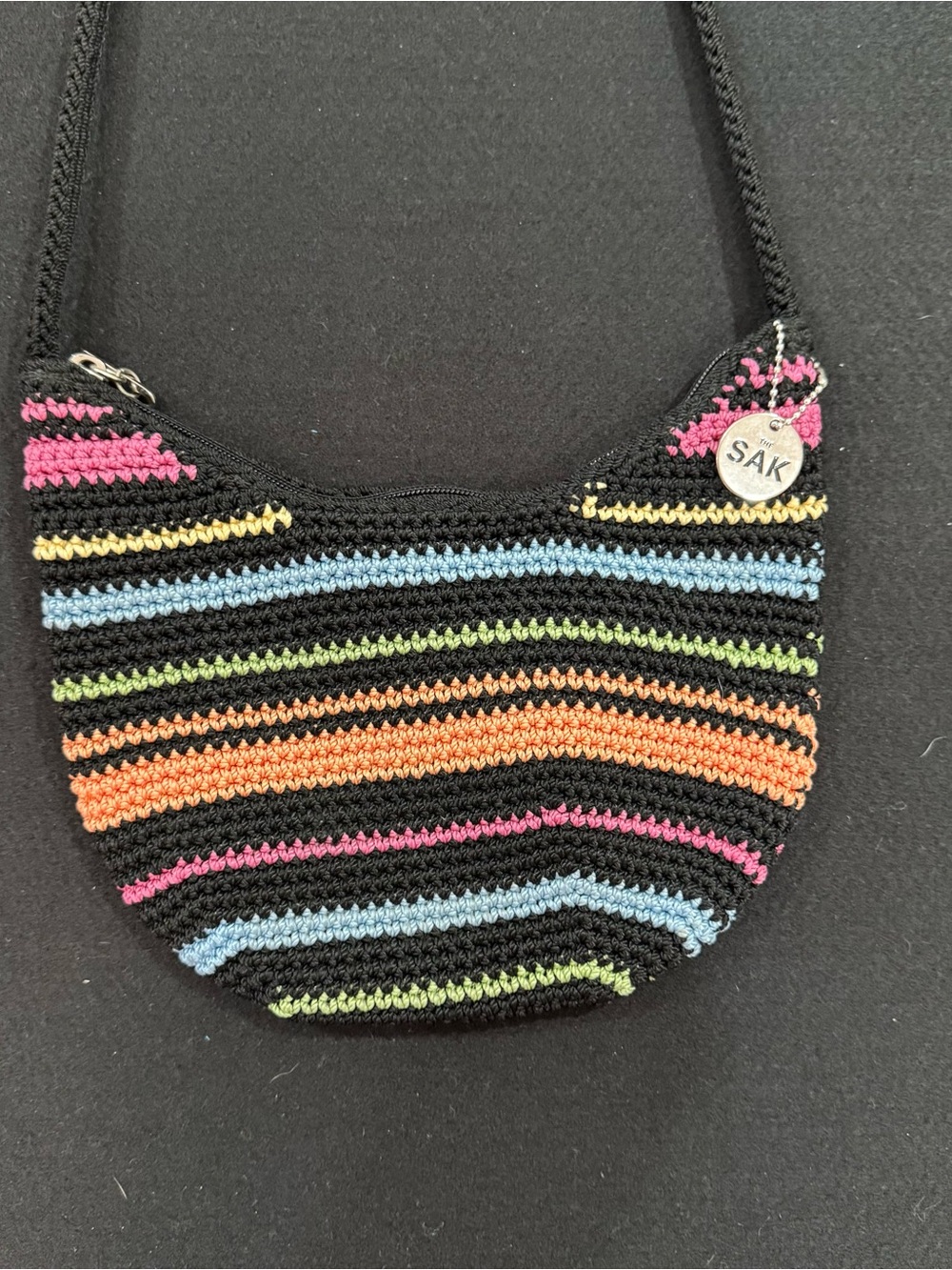 The Sak Black Crochet Crossbody with Multicolor Stripes